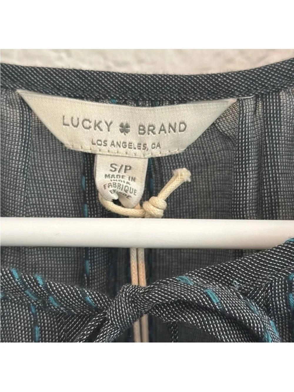 Lucky Brand Womens Top Ruffle Short Cap Sleeve Tie Neck Lightweight Blue NWT